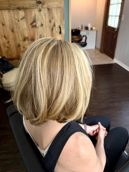 Bright blonde highlighted bob